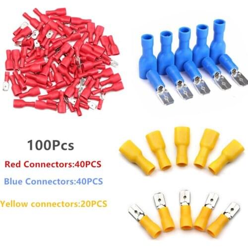 100Pcs Fully Insulated Terminals Electrical Crimp Connector Crimp Terminals Spade Cold-pressed shovel-shaped match combination