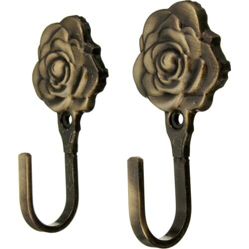 LBER 2Pcs Metal Rose Flower Curtain Tie Back Tieback Holders Wall Hooks Decor