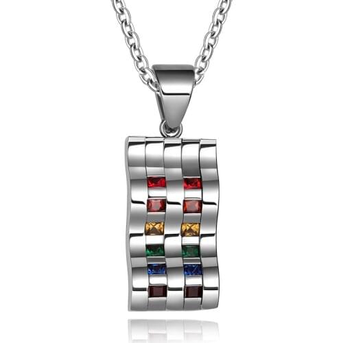 2021 LGBT Fashion And European And American Style Stainless Steel Metal Rainbow Necklace Wave Inlaid Zircon Pendant Necklace