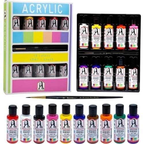 2021 Monalisa Acrylic Paint 10x40 Ml Brush As a Gift 10 Colour Set Pigment For Artists Ceramic Stone Wood Craft Waterproof DIY