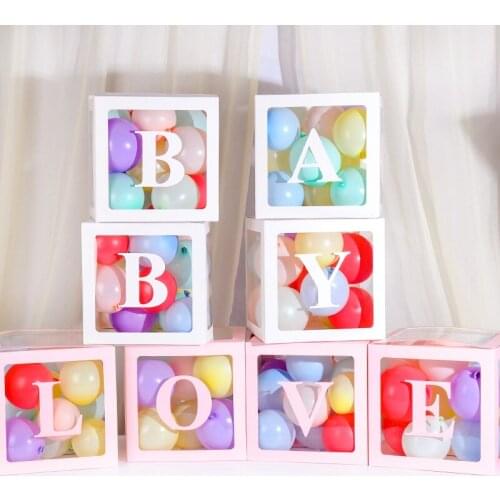 4pcs BABY LOVE Transparent Packing Box Wedding Balloons Box Baby Shower Boy Girl 1st Blue Birthday Decoration Kids Latex Balloon