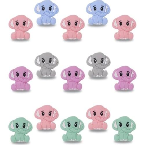 Kovict 50/100/200pcs Mini Silicone Elephant Beads BPA Free Food Grade Baby Teething DIY Pacifier Chain Rodent Pentagram Bead
