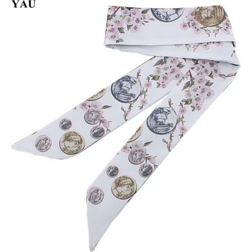 95cm*5cm Head Portrait Plum Blossom Printed Bag Small Scarf Women Twill Silk Scarf Headband Long Scarves Bag Accessories Ribbon