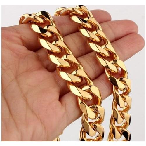 For Father/ husband gifts jewelry 316L Stainless Steel 13mm 24'' Gold Huge Curb Chain Mens Necklace Smooth Shiny