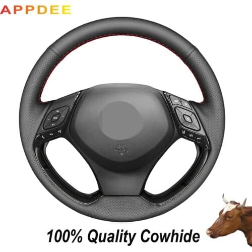 APPDEE Hand-stitched Black Genuine Leather Steering Wheel Cover for Toyota Verso EZ Avensis