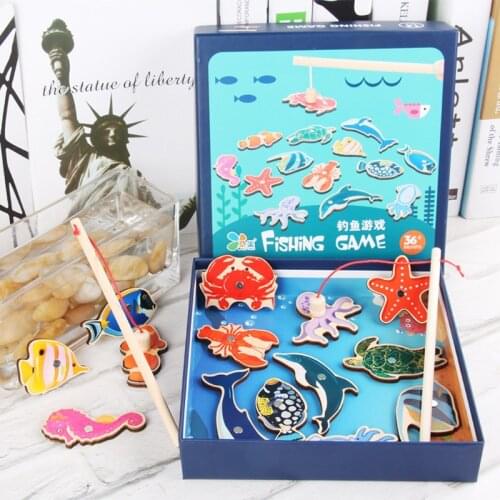 Wooden Children 3D Magnetic Fishing Toy Set Board Game Outdoor Fun Educational Puzzle Toys Christmas Gifts Box for Girls Boys