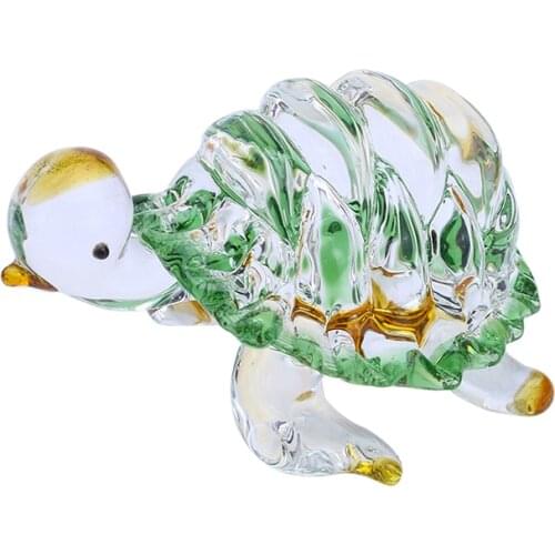 H&D Glass Figurine Handmade Blown Crystal Turtle Cute Animal Decor LIULI Paperweight, Crystal Sculpture
