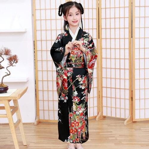 Japanese Kimono Bathrobe Gown Girl Summer New Satin Robe Cosplay Costume Yukata With Obitage Silky Long Evening Party Dress