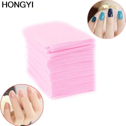 HONGYI 100 Pcs Pink Nail Polish Remover Cleaner Manicure Wipes Lint Free Cotton Pads Paper Nail Art Tips