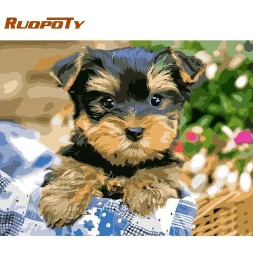 RUOPOTY Little Black Dog Animal Picture By Numbers Modern Home Handmade Diy Framed Oil Paint By Number Home Decor Wall Art