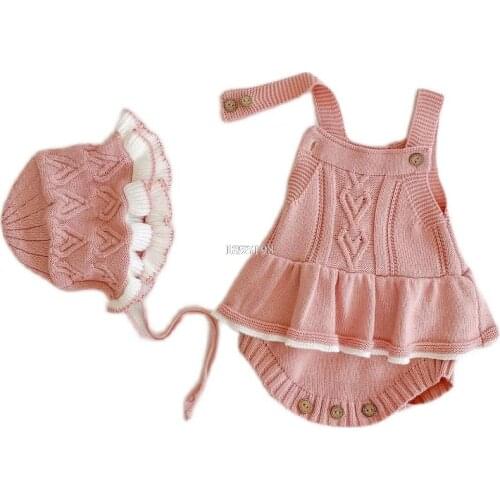 2021 Autumn Baby Girl Lovely Lotus Leaf Romper Infant Knitted Woolen Jumpsuit Toddler Sweet Climbing Suit