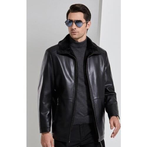 New Arrival Fashion Jacket Men Fur Collar Winter Leather Jacket Fur Inside Warm Winter Jacket Leather chamarras para hombre