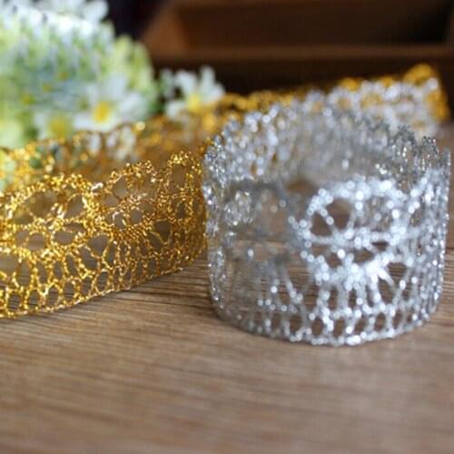 Quality5Yards 3cm Lace Fabric Ribbon Embroidered Lace Trim Gold Silver Sewing Accessories DIY Wedding Dress Decoration 5BB5471