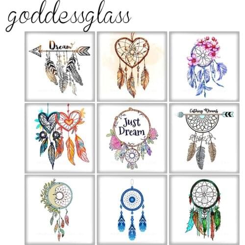 New Beauty Feather dreamcatcher Square 10pcs mixed 12mm/20mm/25mm/30mm photo glass cabochon demo flat back Making findings