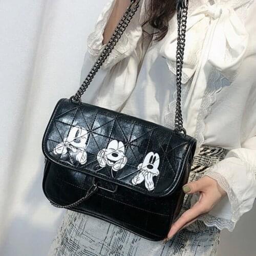 Disney Women Mickey Fashion Leather Bags Shoulder Crossbody Handbags Ladies Top Handle Tote Messenger Bags Chain Trend Gifts