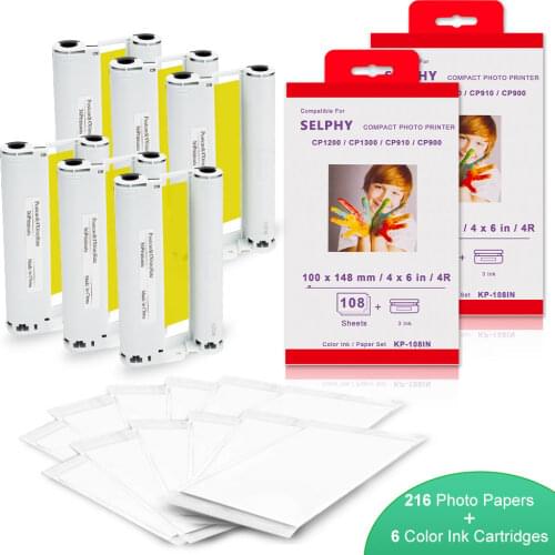 3PCS Ink 108 Sheets Photo Paper Set Photo Print for Canon Selphy CP1300 CP1200 C1000 CP910 CP900 KP 108IN KP-36IN Ink Cartridge