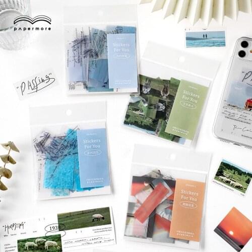 40 Pieces PET Scrapbooking Stickers Set Natural Greenery Blue Sky Ocean DIY for Scrapbooking Journaling Planner