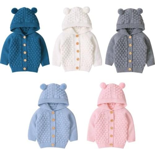 2021 New Fashion Baby Sweater Coat Baby Coat Spring Autumn Cute Solid Hooded Knitting Jacket Warm Clothes For Baby Girl Boy