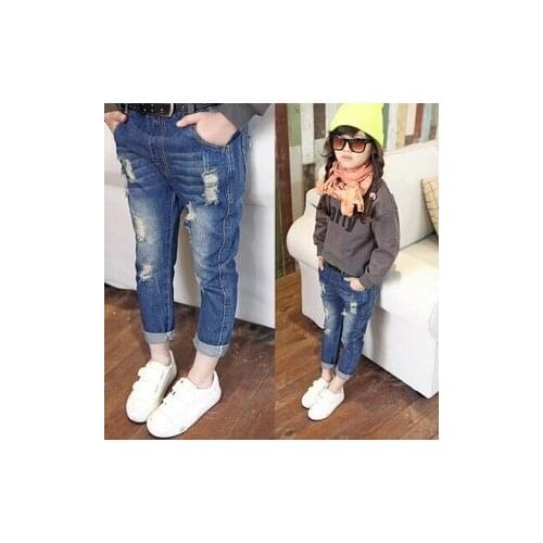 2015 Autumn Spring Girls Jeans Kids Jeans Baby Children Boys Girls Casual Denim Pants Fashion Hole Girls Kids Pants Harem 2-8Y