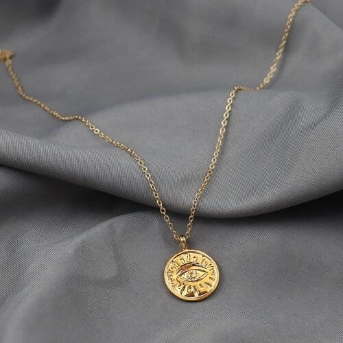 S925 Sterling Silver Evil Eye Round Pendant Necklace Girls Necklace Clavicle Chain Pendant Gold Color Fine Jewelry