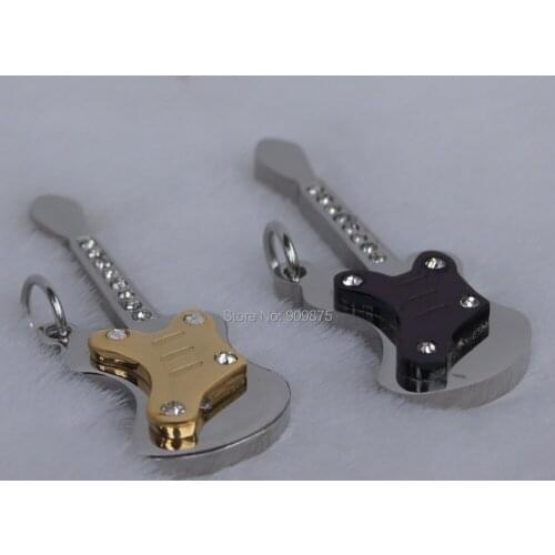 Cool guitar cz 316L stainless steel necklaces & pendants free shipping men jewelry 2 color available