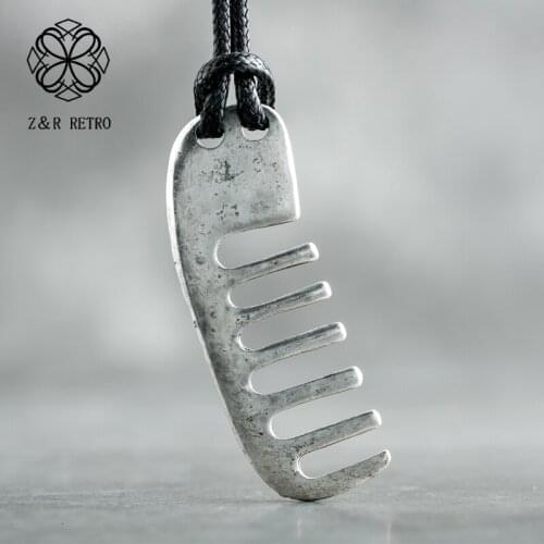 Comb Pendants Vintage Jewelry for Women Necklace Silver Color Chokers Long Rope Chains Jewellery Suspension necklaces & pendants