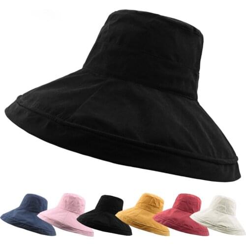 Fisherman Hat Summer Lady Outdoor Sunscreen Big Sun Visor Monochrome Steel Wire Side Foldable Sun Hat Cap