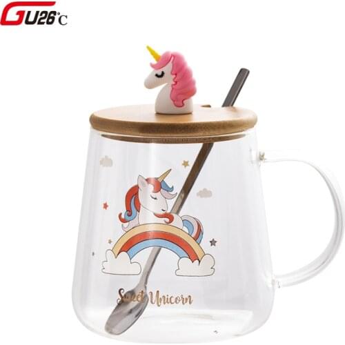 Cute 3D Unicorn Glass Mug Lovely Coffee Mug Heat Resistant Glass Tea Cup Beer Mug Milk Juice Coffee Cup Zakka Novelty