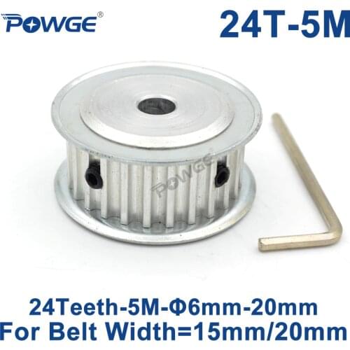 POWGE 24 Teeth HTD 5M Synchronous Timing Pulley Bore 6/6.35/8/10/12/14/15/16/17/18/19/20mm for Width 15/20mm HTD5M 24Teeth 24T