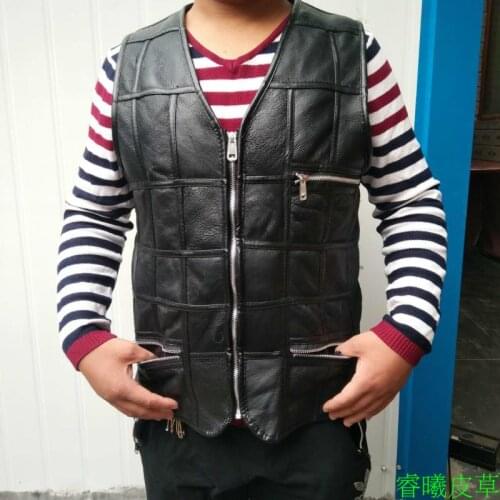Middle-aged and old real sheep sheared fur vest short style spring autumn winter mens thick warm cotton waistcoat
