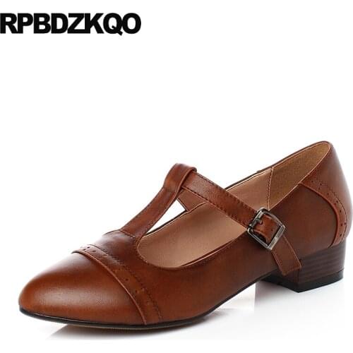 Sweet Low Heels Kawaii Black Strap Size 4 34 Pointed Toe Brogue Pumps Brown Mary Jane Classic Lolita Fashion Shoes 2018 Block