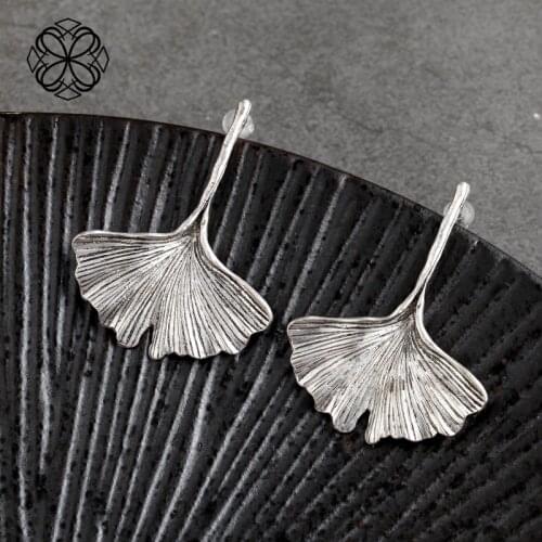 Vintage Gold Silver Color Earrings Big Ginkgo Biloba Plant Leaf Metal Leaf Earrings Statement Women Jewelry Brincos Wholesale