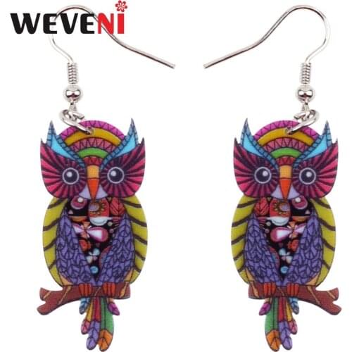 WEVENI Animal Acrylic Stud Dangle Drop Owl Birds Long Earrings News Trendy Jewelry For Girls Women Cute KIDS Anime Gift News