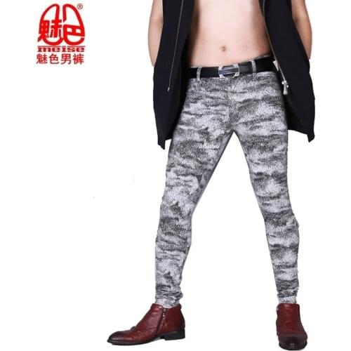 Plus Size Slim Pencil Pants Mens Cowboy Style Legs Tight Trousers Jogger Camouflage Lycra Cotton High Elasticity Erotic Legging