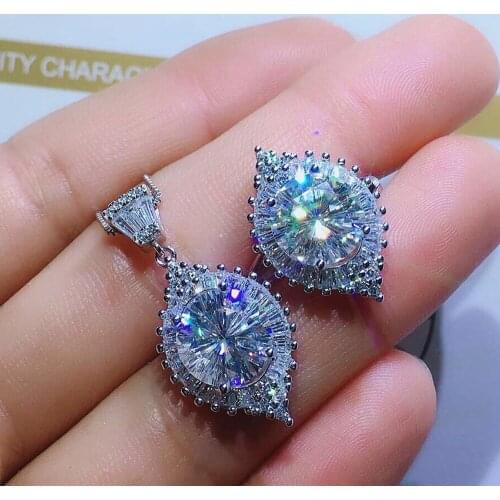 3 Carats Crystal Zircon Diamonds Gemstones Pendant Necklaces Rings Jewelry Sets for Women White Gold Color Bijoux Party Gifts