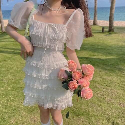 White Mesh Fairy Dress Women Ruffle Backless Designer Holiday Beach Dress Summer Party Mini Birthday Dress for Women 2021 Korean