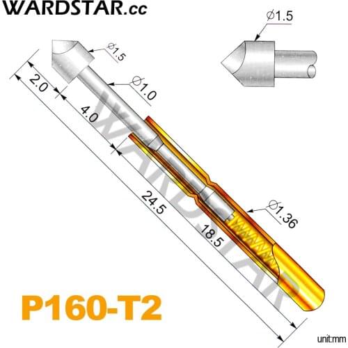 100pcs/lot P160-T2 Dia 1.5mm Spring Test Probes Pogo Pin Length 24.5mm (Stroke Spring Froce:140g)