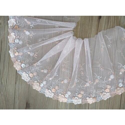 2Yards Floral Embroidered Lace Trim Blue Light Orange Lingerie Bra Dolls Dress Sleeve Decor DIY Embroidery Fabrics 22cm Width