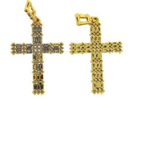 3pcs Wholesale Classic Religious Belief Cross Jewelry Making Finding Paved CZ Gold Charm Necklace Pendant DIY Material Finding