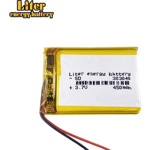 303040 3.7V 450MAH polymer li-ion battery rechargeable battery 303040 MP3/4/5 bluetooth monitor walkie-talkie batteries