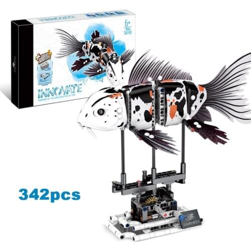 342pcs DIY Deep Sea Shark Carp Series Building Blocks Mechanical Swing Fish Education kid Toys Children Toy Bricks Birthday Gift