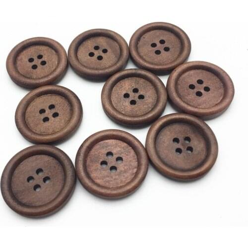 50pcs 25mm Wooden Buttons Brown 4 Holes Round Sewing Bags Cap Decorations Coat Button Embellishments DIY Crafts