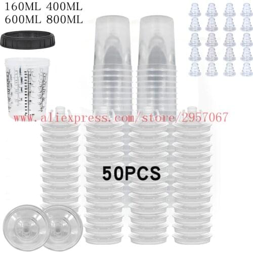 50pcs Spray Gun Paint System PPS Disposable measuring cups Lids and Liners No Cleaning Paint Mixing Cup with 125 Micron Filters