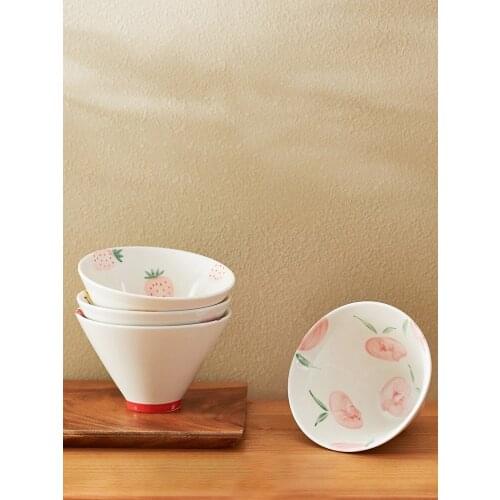 6 Inch Ceramic Bowls Noodles Food Mixing Container Ins Popular Japan Cute Kawaii Style Soup Bowl Stawberry Orange Under Glazed