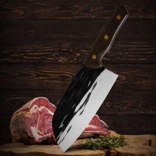 7.5'' 7'' inch Cleaver Stainless Steel Forged Clad Steel Chopping Knife Full Tang Butcher Wood Handle Kitchen Chefs Knife