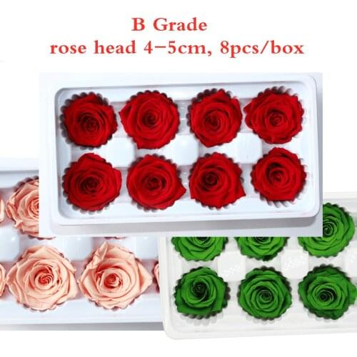 8pcs/box B Grade Flowers Immortal Rose 5CM Diameter Valentine Gift Eternal Life Flower Material Rose Eternelle Gift Box