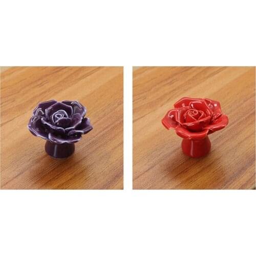 8PCS Rose Door Knobs Ceramic Handle Vintage Floral Cabinet Handles Pull For Drawers Home Kitchen Bathroom