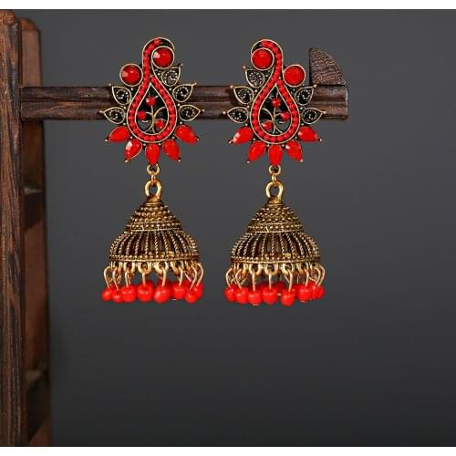 Bohemian Birdcage Design Elegant Ladies Flower Earrings Tribal Jewelry Summer Afghan Beads Gold Bollywood Wedding Earring Hanger