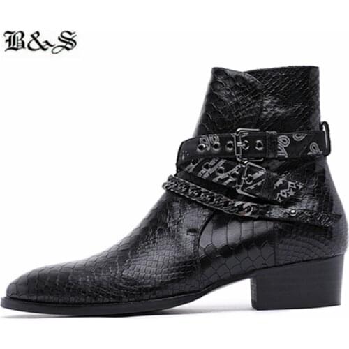 Black& Street wyatt bandana buckle strap Serpentine pointed toe Handmade boots jurdpur high top genuine leather boots