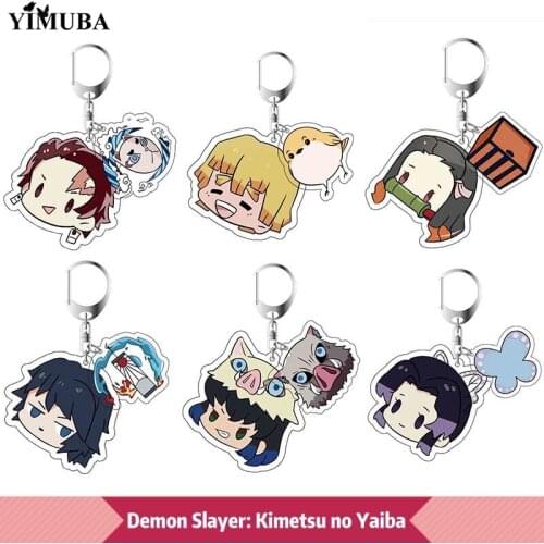 Anime Demon Slayer Kimetsu no Yaiba Keychain Kawaii Figures Face Acrylic Pendant Key Chain Handbag Decorative Jewelry Fans Gift